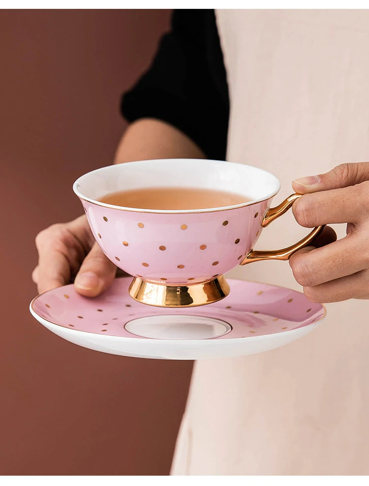 Pink polka dot English tea set