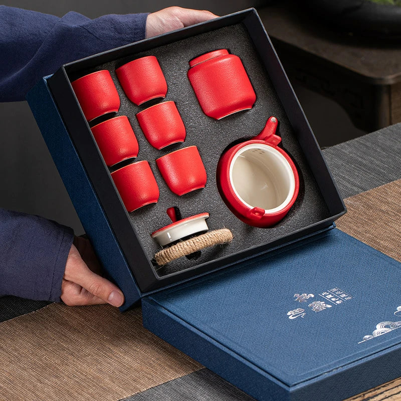 Ceramic Gongfu Tea Set Gift Box – 1 Teapot & 6 Cups