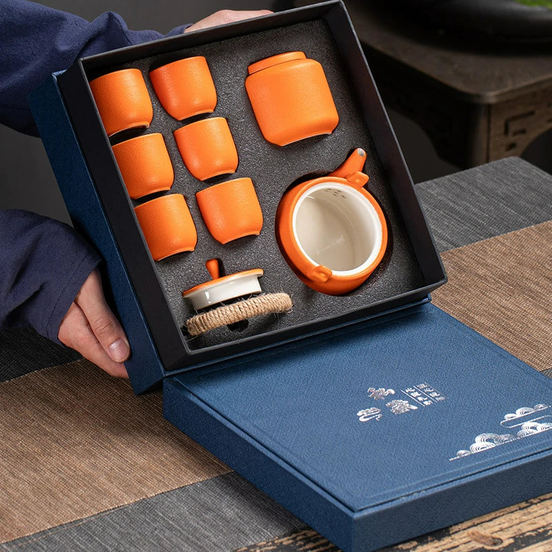 Ceramic Gongfu Tea Set Gift Box – 1 Teapot & 6 Cups