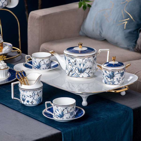 Blue and White Flower Royal Style Tea Set - Sanroll