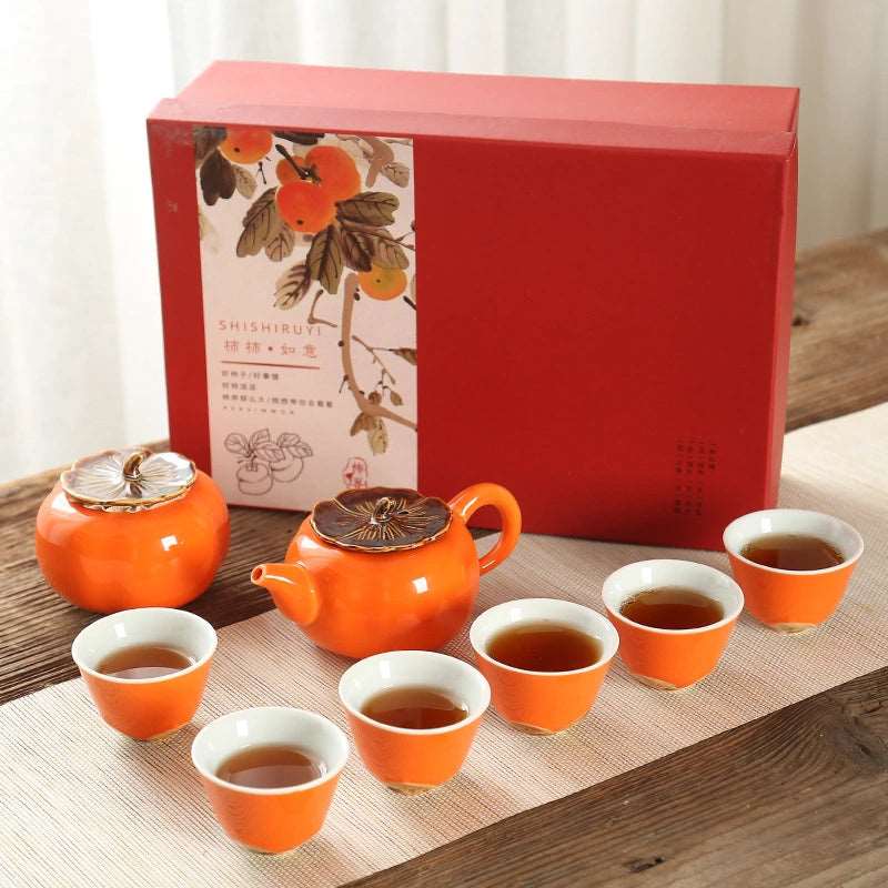 Persimmon shaped Chinese tea pot