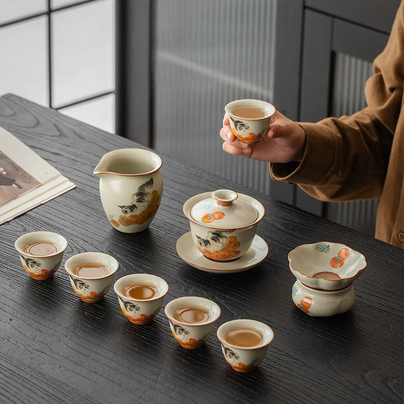 Persimmon & Cat Chinese Tea Ceremony Set – Sanroll Teasets store