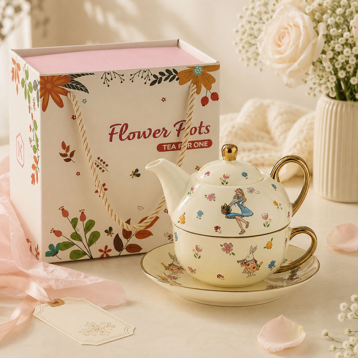 Alice-Inspired Ceramic Tea for One Tea Set