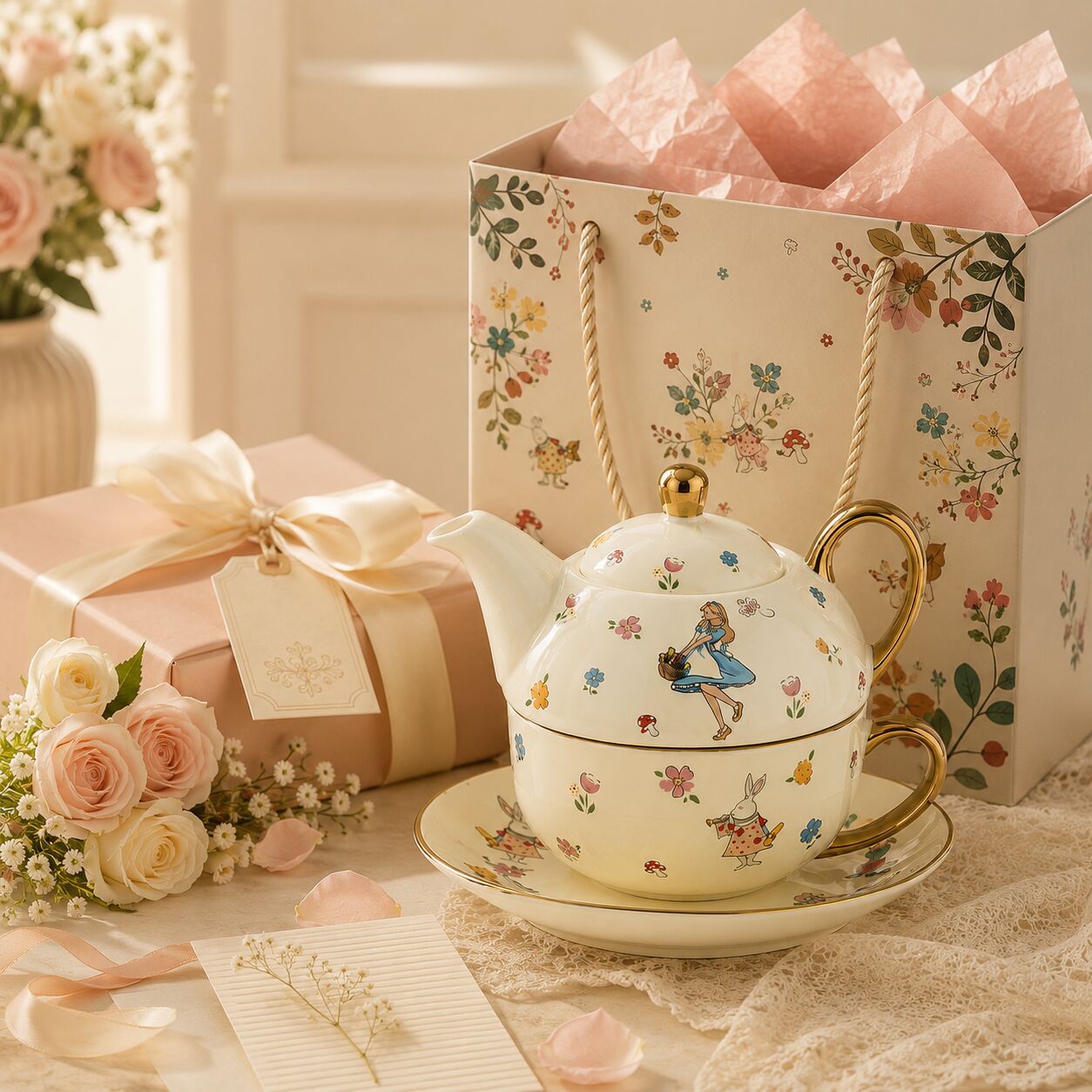 Alice-Inspired Ceramic Tea for One Tea Set