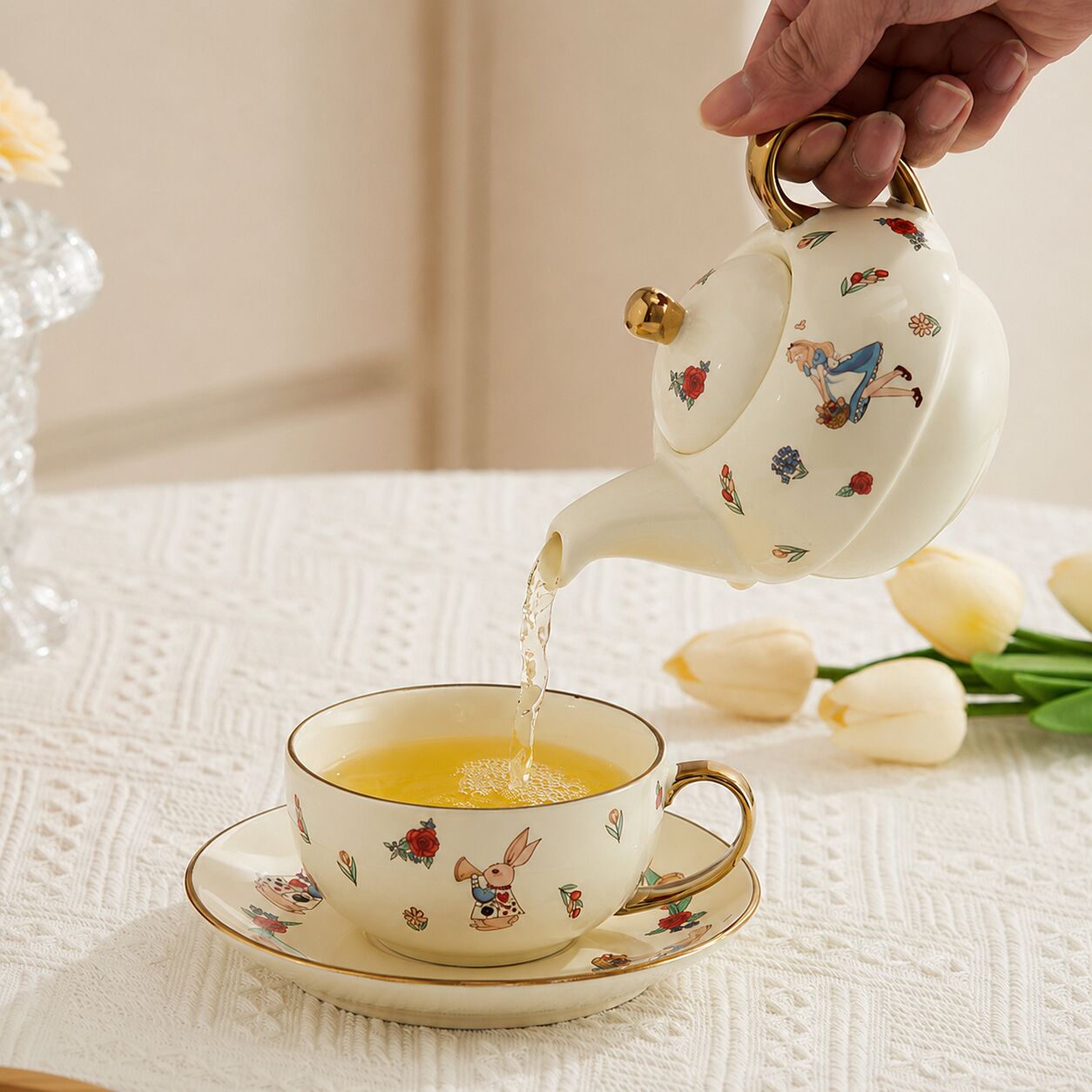 Alice-Inspired Ceramic Tea for One Tea Set