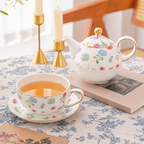 Stackable assorted floral teapot cup and saucer set
