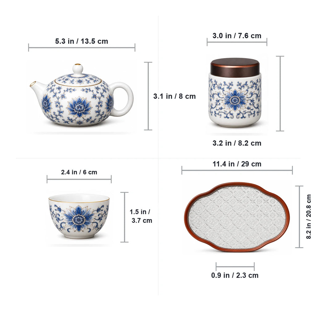 Blue Lotus Porcelain Gongfu Chinese Tea Set