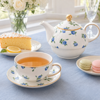 Blue rose tea for one set in an elegant afternoon tea setting