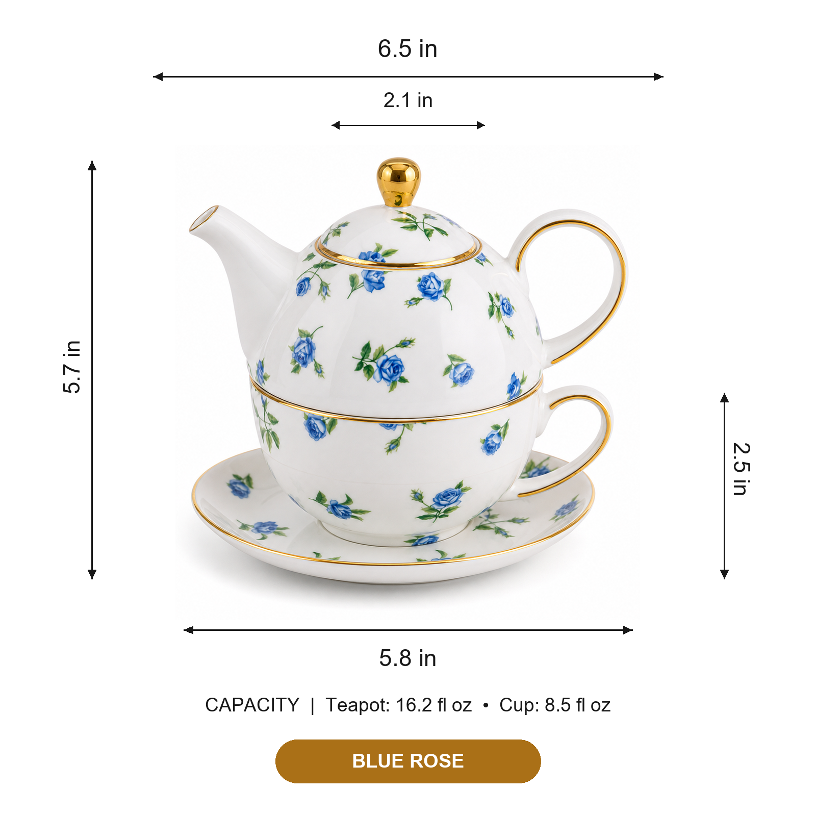 Blue rose tea for one set dimensions and capacity guide