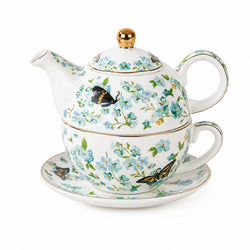 Ceramic Butterfly Tea-for-One Tea Set with Gold Trim