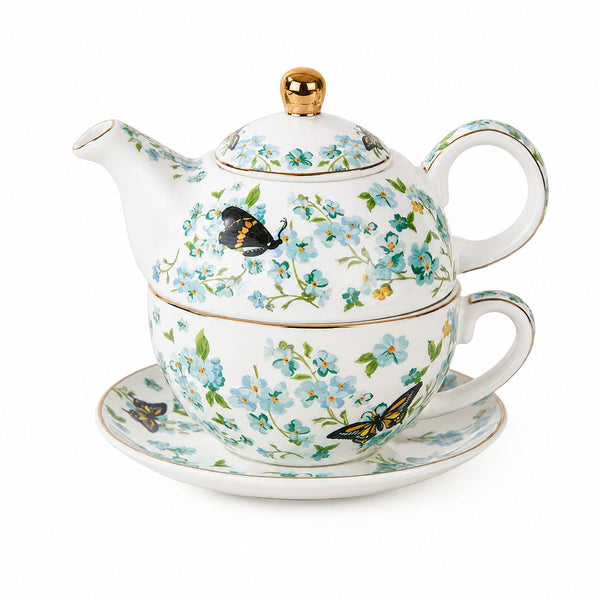 Ceramic Butterfly Tea-for-One Tea Set with Gold Trim