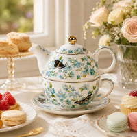Ceramic Butterfly Tea-for-One Tea Set with Gold Trim