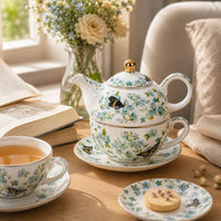 Ceramic Butterfly Tea-for-One Tea Set with Gold Trim