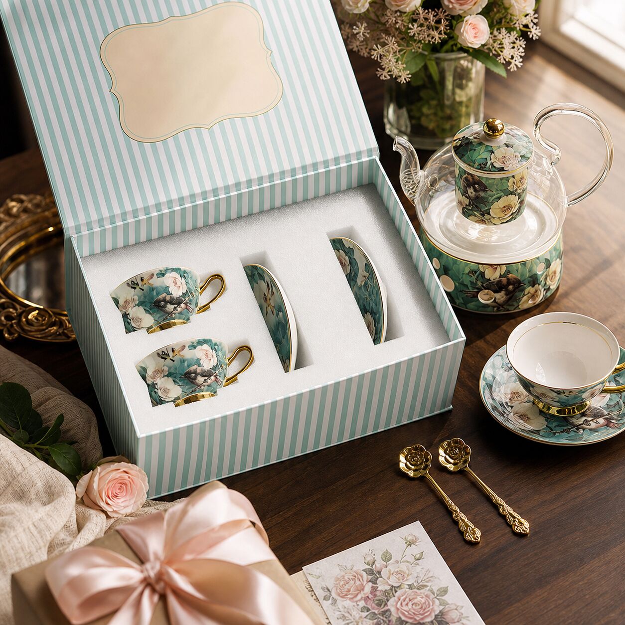 Floral Ceramic English Tea Set for Two