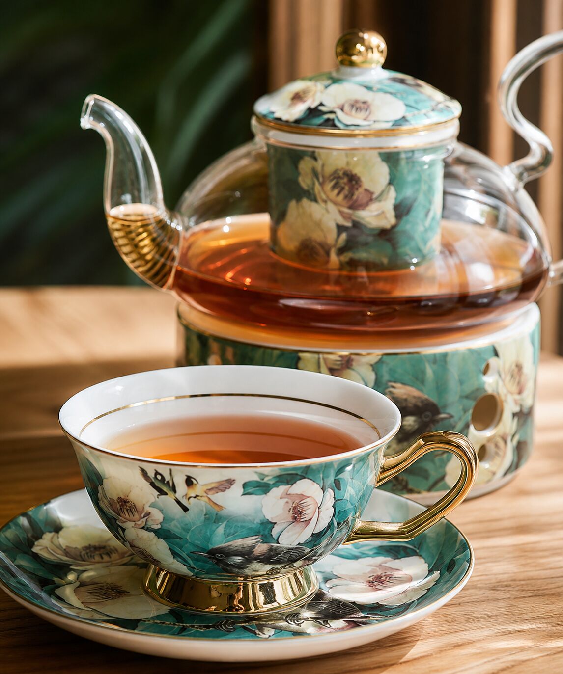 <h2>Elegant Glass and Ceramic Tea Set</h2>