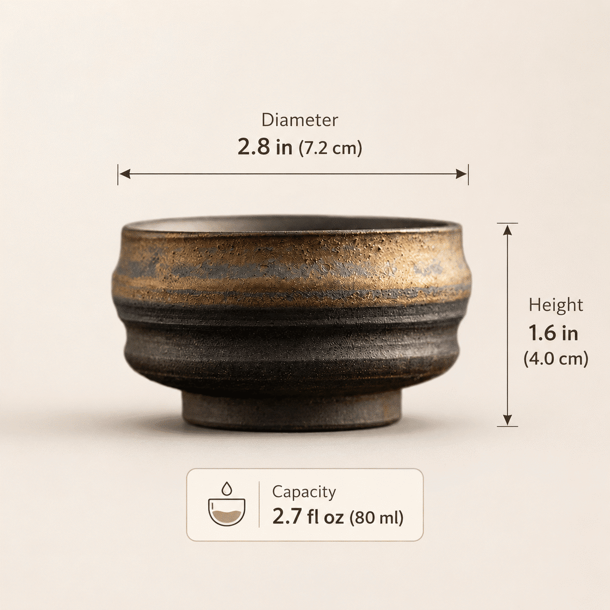 Gold-tone iron glaze tea cup set size and 80ml capacity