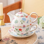 Assorted floral bone china tea for one set with gold trim
