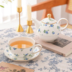 Blue rose bone china tea for one set with gold trim