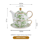 Green floral tea for one set dimensions and capacity guide