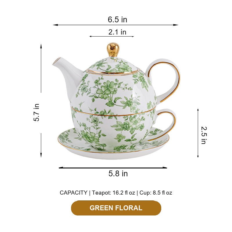 Green floral tea for one set dimensions and capacity guide